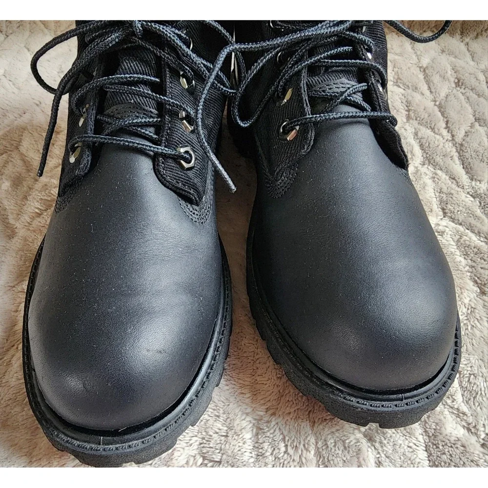 Timberland 6 inch Roll Top Waterproof Black Leather Boots Mens 6